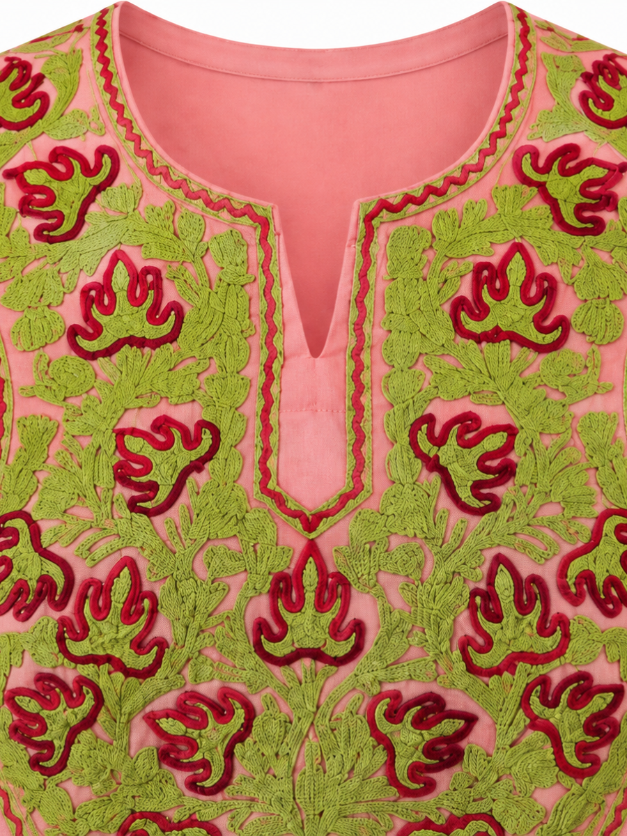 Noor : Aari embroidery summer kurti | Pink